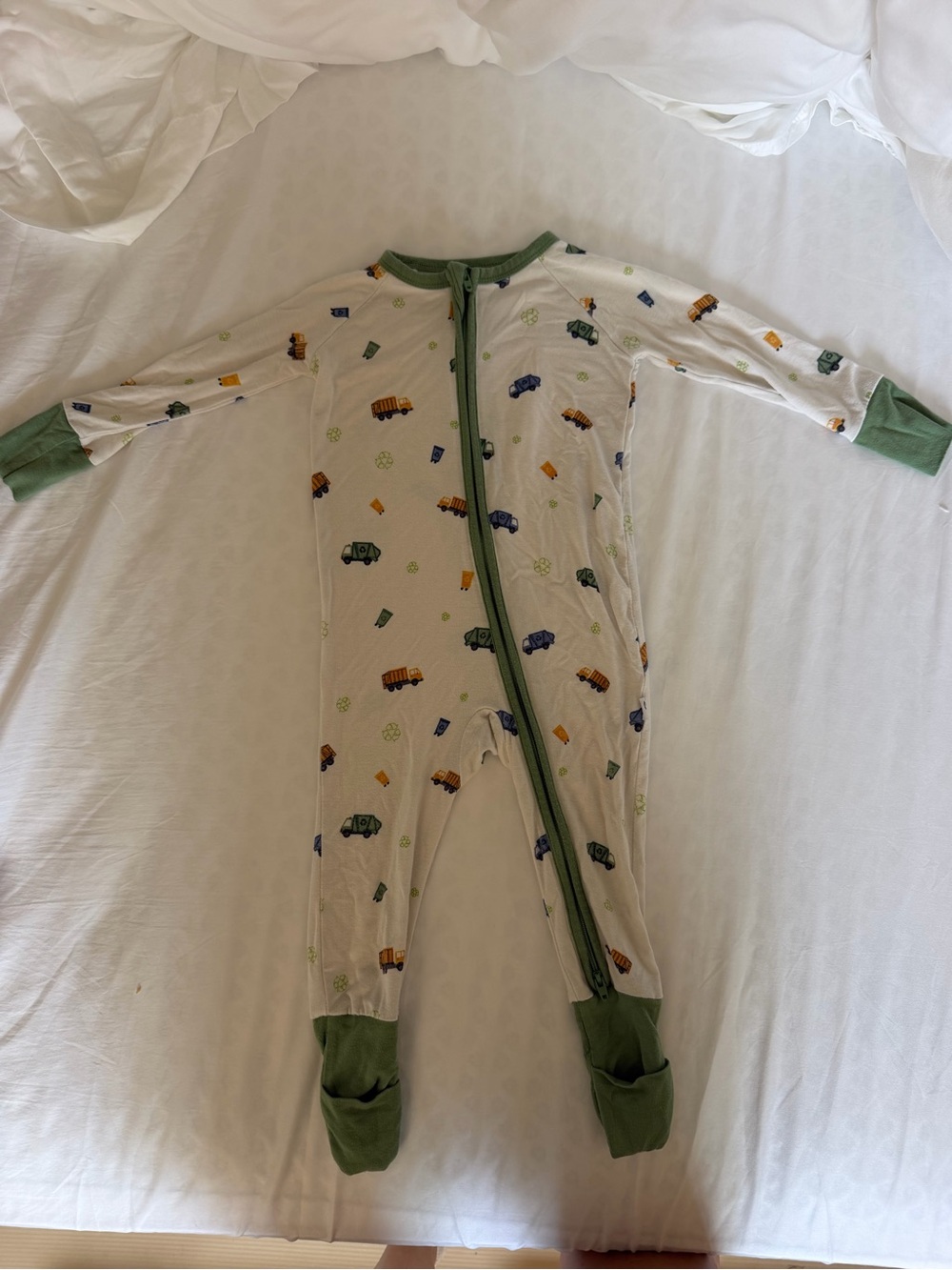 M. & Wally infant sleeper pajamas bamboo 6-12 months garbage & recycling trucks
